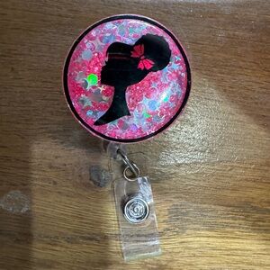 Girl With Bun Barbie Sparkle Nurse Badge Reel Retractable Belt Clip